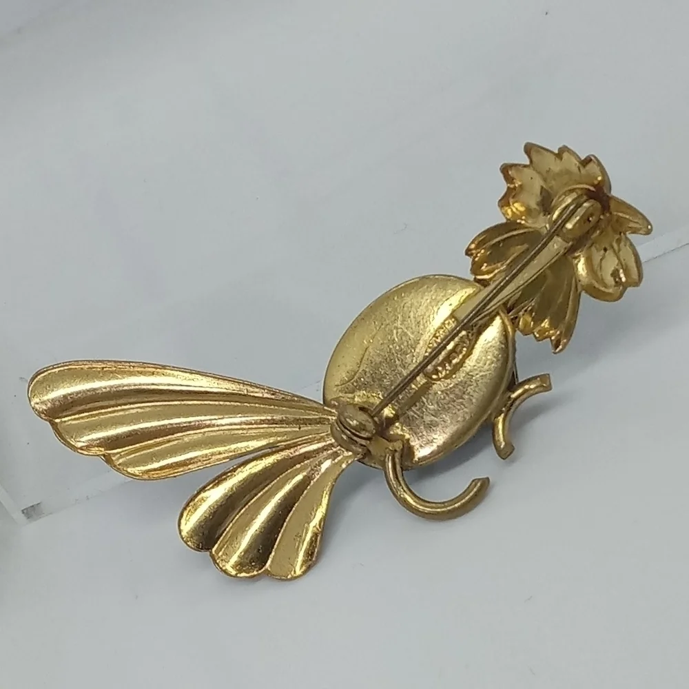 * vintage Made in Germany Blue jelly belly rooster chicken bird pin brooch